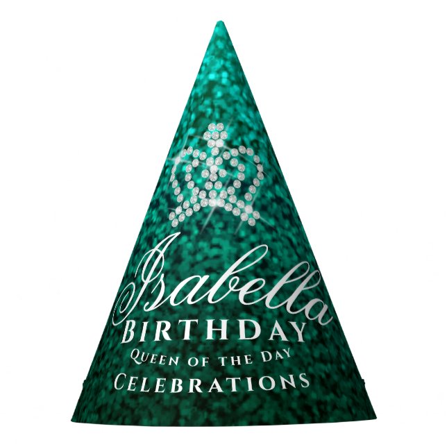 Glittering Crown Green  Party Hat (Front)