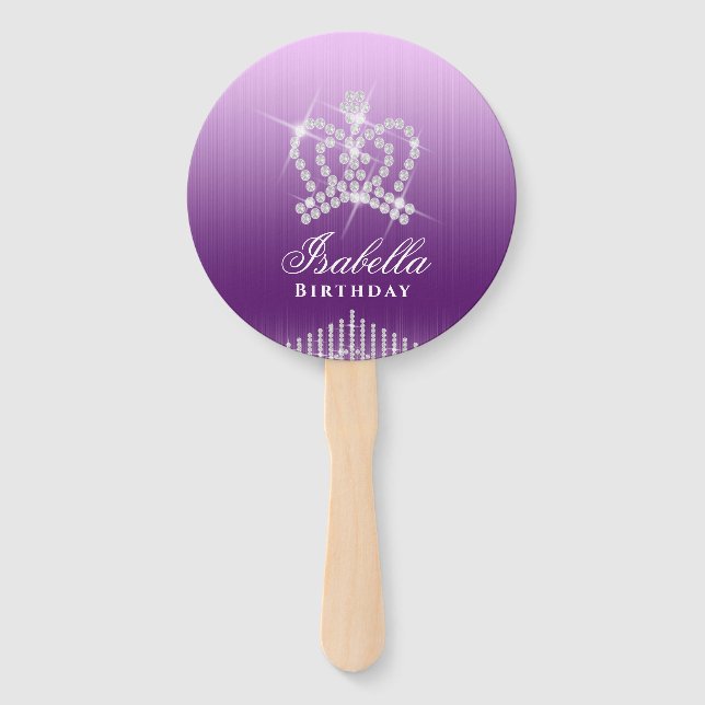 Glittering Crown Lavender Hand Fan (Front)