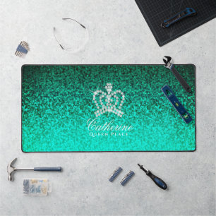 Glittering Crown Luxury Aqua Desk Mat