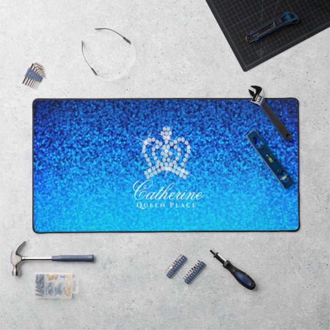 Glittering Crown Luxury Blue Desk Mat (Workstation)