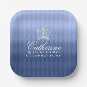 Glittering Crown Luxury Blue Paper Plate