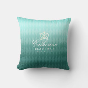 Glittering Crown Luxury Green Throw Pillow