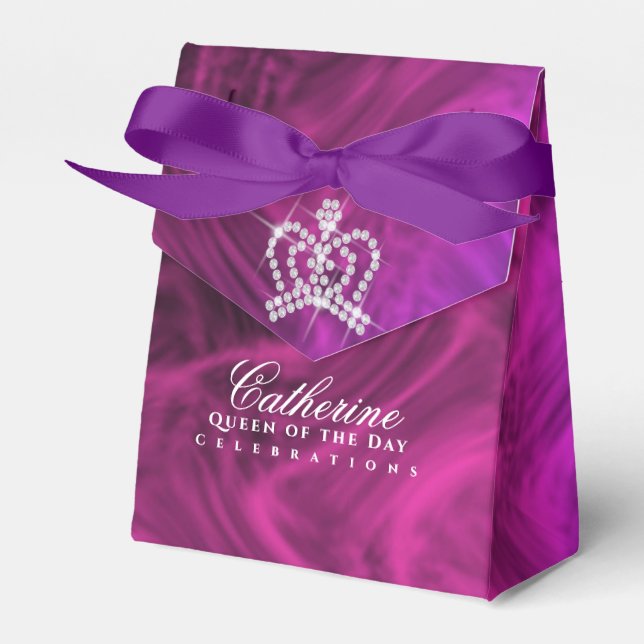 Glittering Crown Luxury Magenta Favor Box (Front Side)