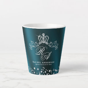 Glittering Crown Monogram Green Latte Mug