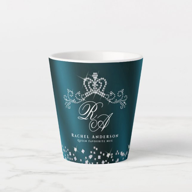 Glittering Crown Monogram Green Latte Mug (Front)