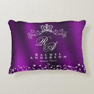Glittering Crown Monogram Magenta Accent Pillow