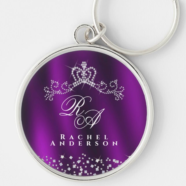 Glittering Crown Monogram Magenta Keychain (Front)