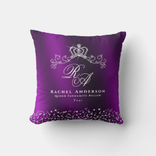 Glittering Crown Monogram Magenta Throw Pillow