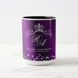 Glittering Crown Monogram Magenta Two-Tone Coffee Mug