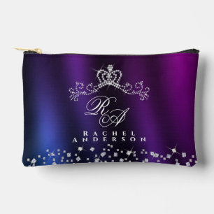 Glittering Crown Monogram Purple Blue Accessory Pouch