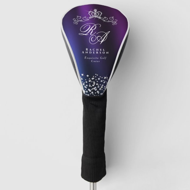 Glittering Crown Monogram Purple Blue Golf Head Cover (Front)