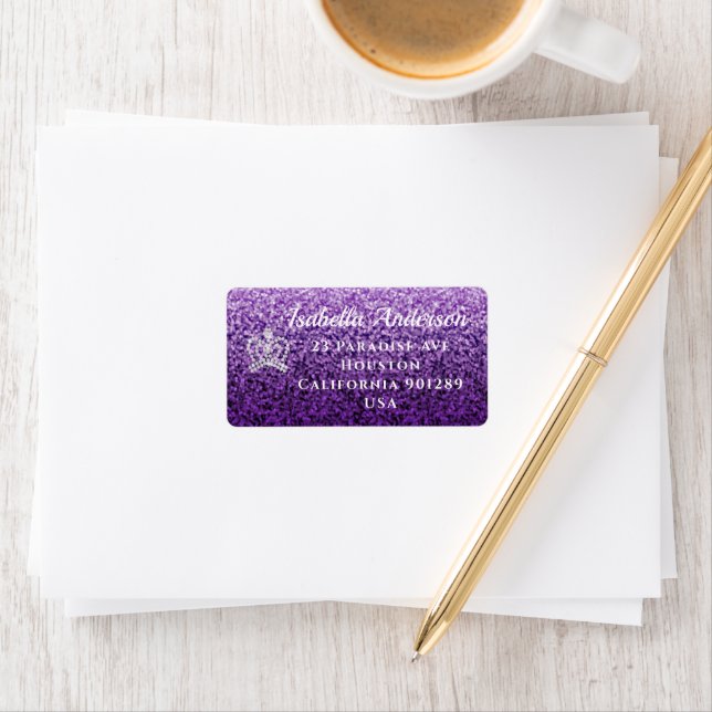 Glittering Crown Purple Lilac Address Label (Insitu)