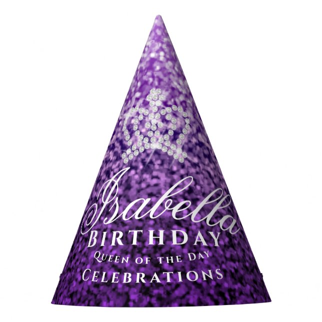 Glittering Crown Purple Lilac Party Hat (Front)