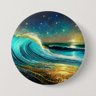 Glittering Divergent Ocean Waves 3 Inch Round Button