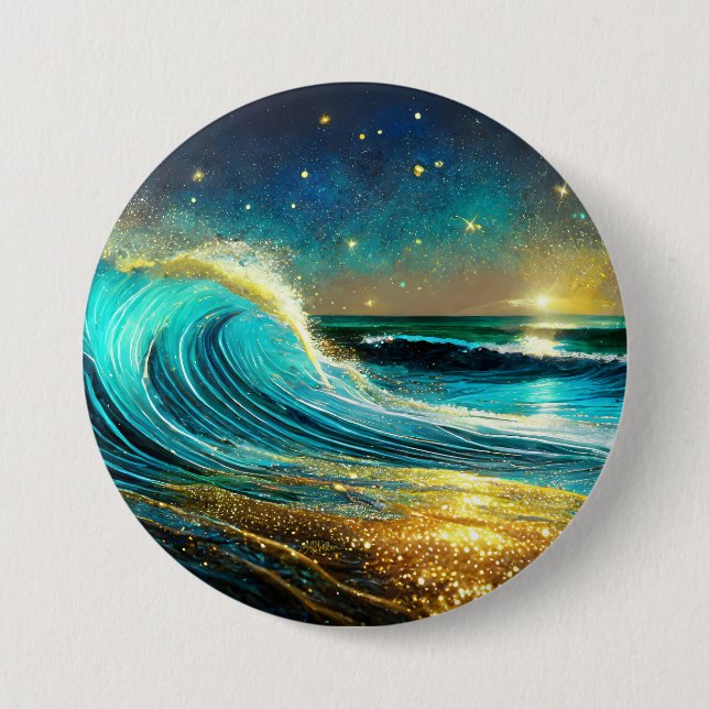 Glittering Divergent Ocean Waves 3 Inch Round Button (Front)