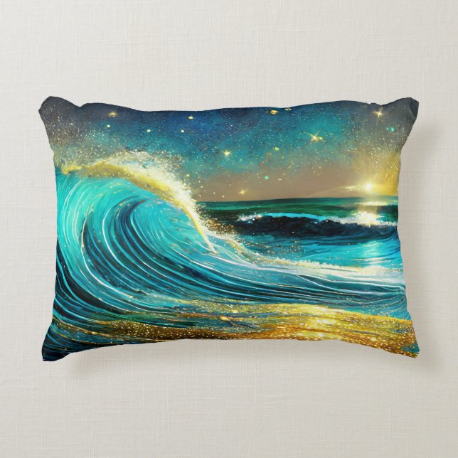 Glittering Divergent Ocean Waves Accent Pillow (Front)