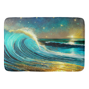 Glittering Divergent Ocean Waves Bath Mat
