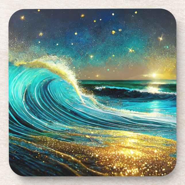 Glittering Divergent Ocean Waves Coaster (Front)