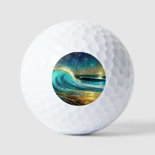 Glittering Divergent Ocean Waves Golf Balls (Front)