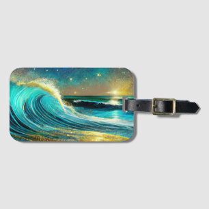 Glittering Divergent Ocean Waves Luggage Tag