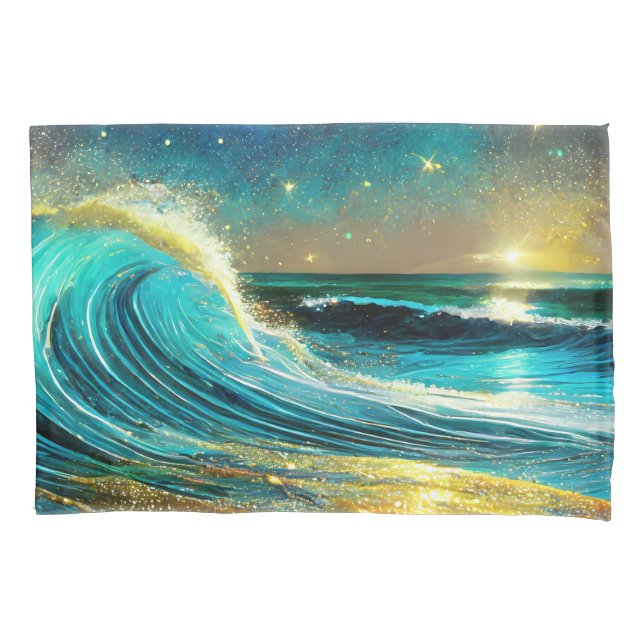 Glittering Divergent Ocean Waves Pillowcase (Front)