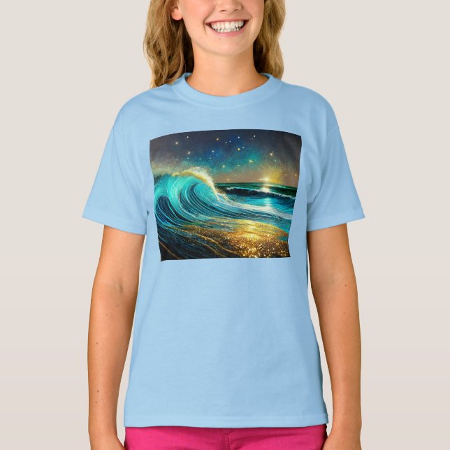 Glittering Divergent Ocean Waves T-Shirt (Front)