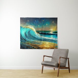 Glittering Divergent Ocean Waves Tapestry