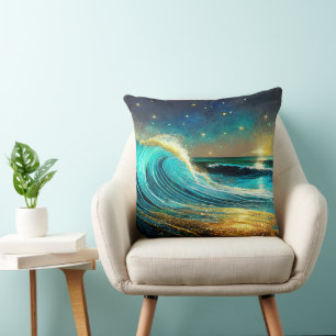 Glittering Divergent Ocean Waves Throw Pillow