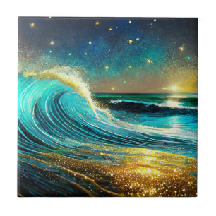 Glittering Divergent Ocean Waves Tile