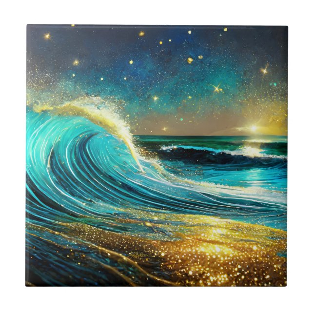 Glittering Divergent Ocean Waves Tile (Front)