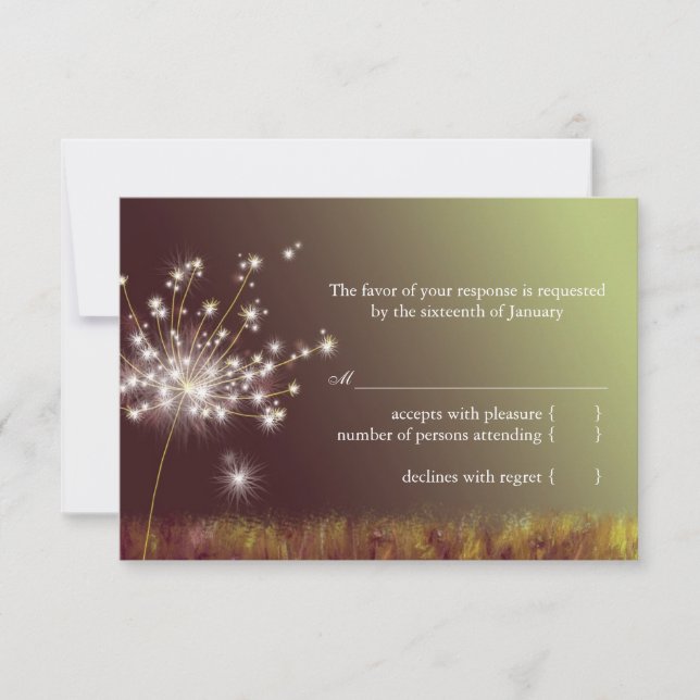Glittering Evening Dandelion Wedding RSVP Card (Front)