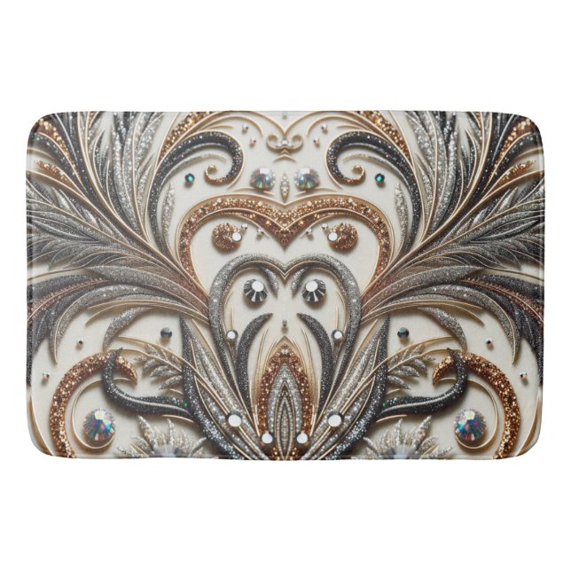 Glittering floral pattern with gemstone bath mat (Front)