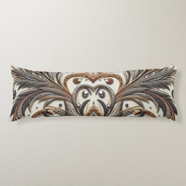 Glittering floral pattern with gemstone body pillow (Front)