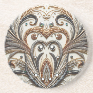 Glittering floral pattern with gemstone coaster