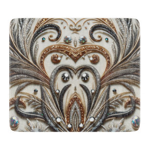 Glittering floral pattern with gemstone cutting board