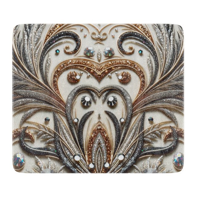 Glittering floral pattern with gemstone cutting board (Front)