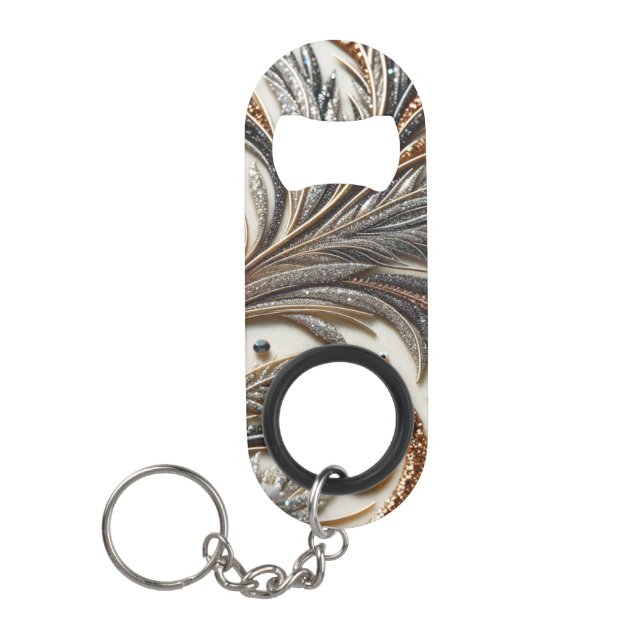 Glittering floral pattern with gemstone keychain bottle opener (Front)