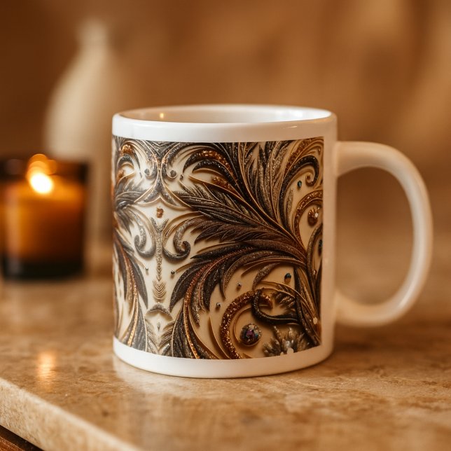 Glittering floral pattern with gemstone large coffee mug (Creator Uploaded)