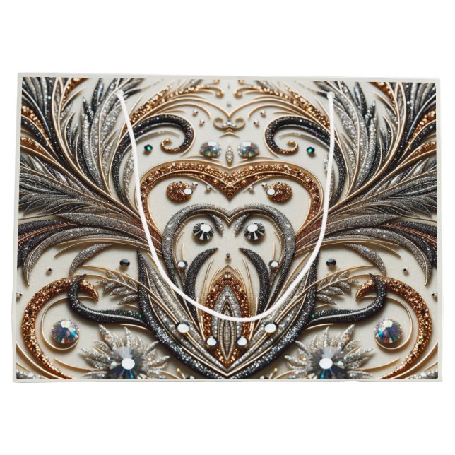 Glittering floral pattern with gemstone large gift bag (Back)