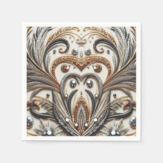 Glittering floral pattern with gemstone napkin (Front)