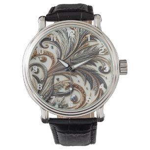 Glittering floral pattern with gemstone watch