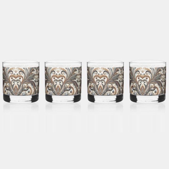 Glittering floral pattern with gemstone whiskey glass (Front)