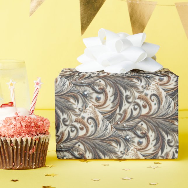 Glittering floral pattern with gemstone wrapping paper (Birthday Party)