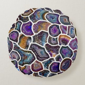Glittering Geode Mosaic Round Pillow