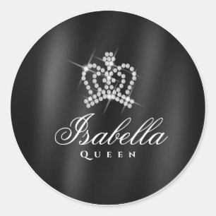 Glittering Glamour Crown Black White Classic Round Sticker