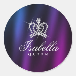 Glittering Glamour Crown Blue Purple Classic Round Sticker