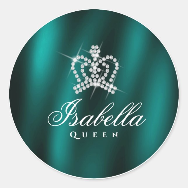 Glittering Glamour Crown Green Classic Round Sticker (Front)