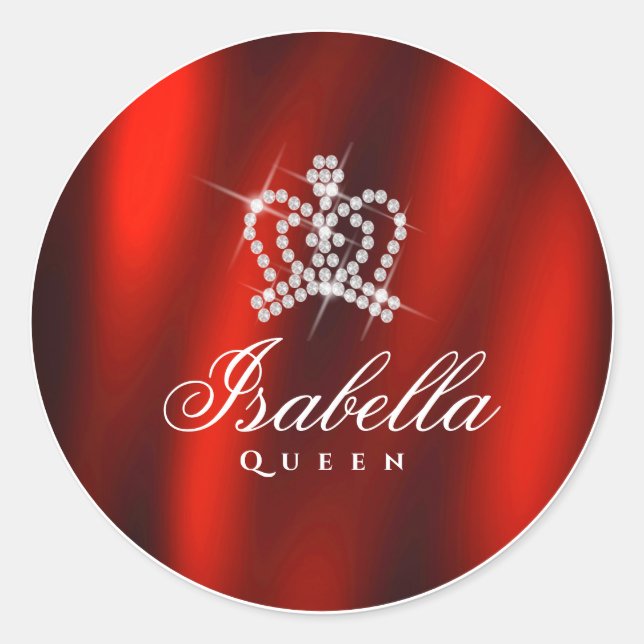 Glittering Glamour Crown Red Classic Round Sticker (Front)