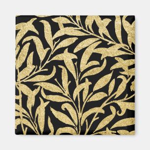 Glittering Gold and Black Leaf  Pattern Magnet