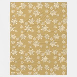 Glittering Gold and White Christmas Snowflakes Fleece Blanket